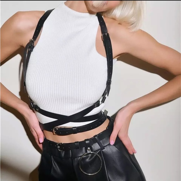 BDSM Chest Leg Straps Harness Panty Women Men Leather Belt Kink Straps - Picture 1 of 17